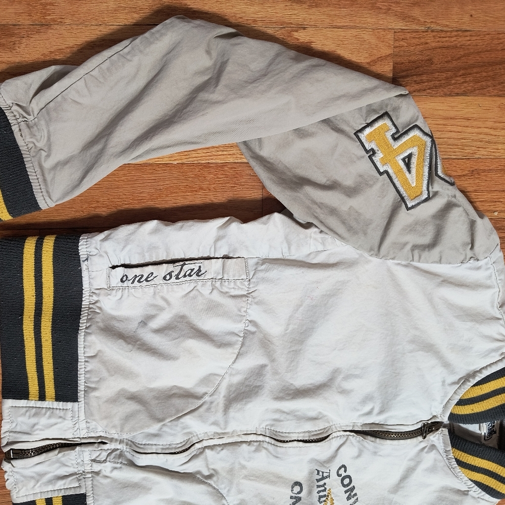 3/$10⭐ Converse One-Star crop bomber varsity jacket, wmn small, off-white/brown - Picture 2 of 14